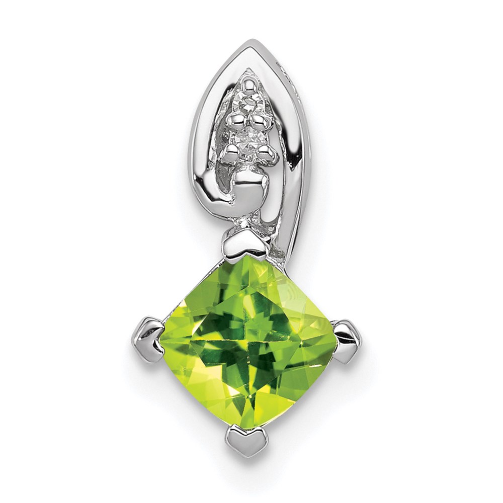 Sterling Silver Diamond And Peridot August Birthstone Square Mini Charm Pendant 87$